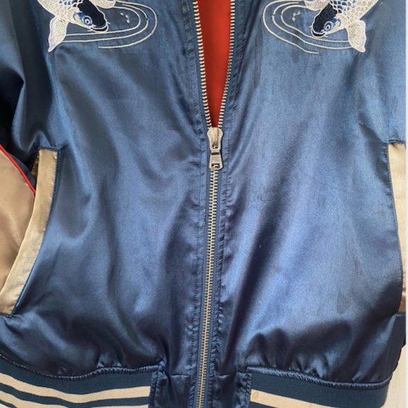 Blue Silk Japanese Bomber Jacket (US 8) - Picture 9 of 12